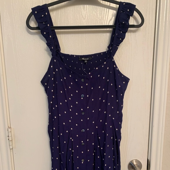 Madewell Ruffle-Strap Button-Front Dress in Polka Dot sz 14 - Picture 2 of 7